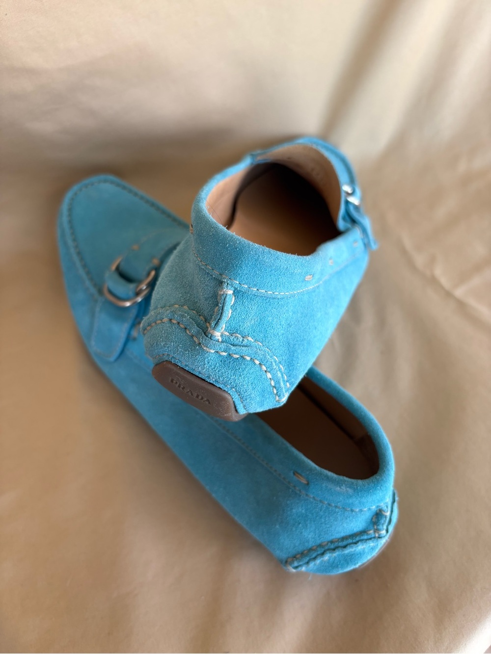 PRADA Turquoise Suede Buckle Loafers - Picture 5 of 7